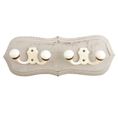 Grey Cream Double Loop Ceramic Iron Wooden Hooks